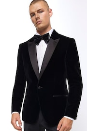 River Island Black Velvet Peak Tuxedo Jacket - Image 4 of 6