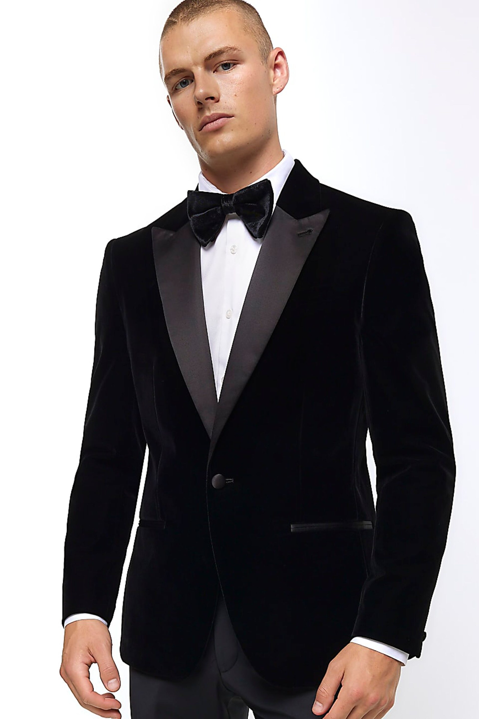 River Island Black Velvet Peak Tuxedo Jacket - Image 4 of 6