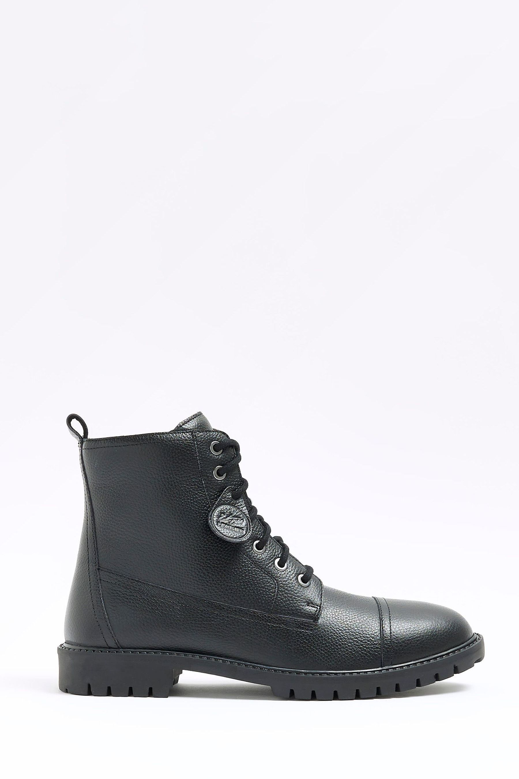 Buy River Island Black Leather Leather Laced Combat Boots from the Next UK online shop