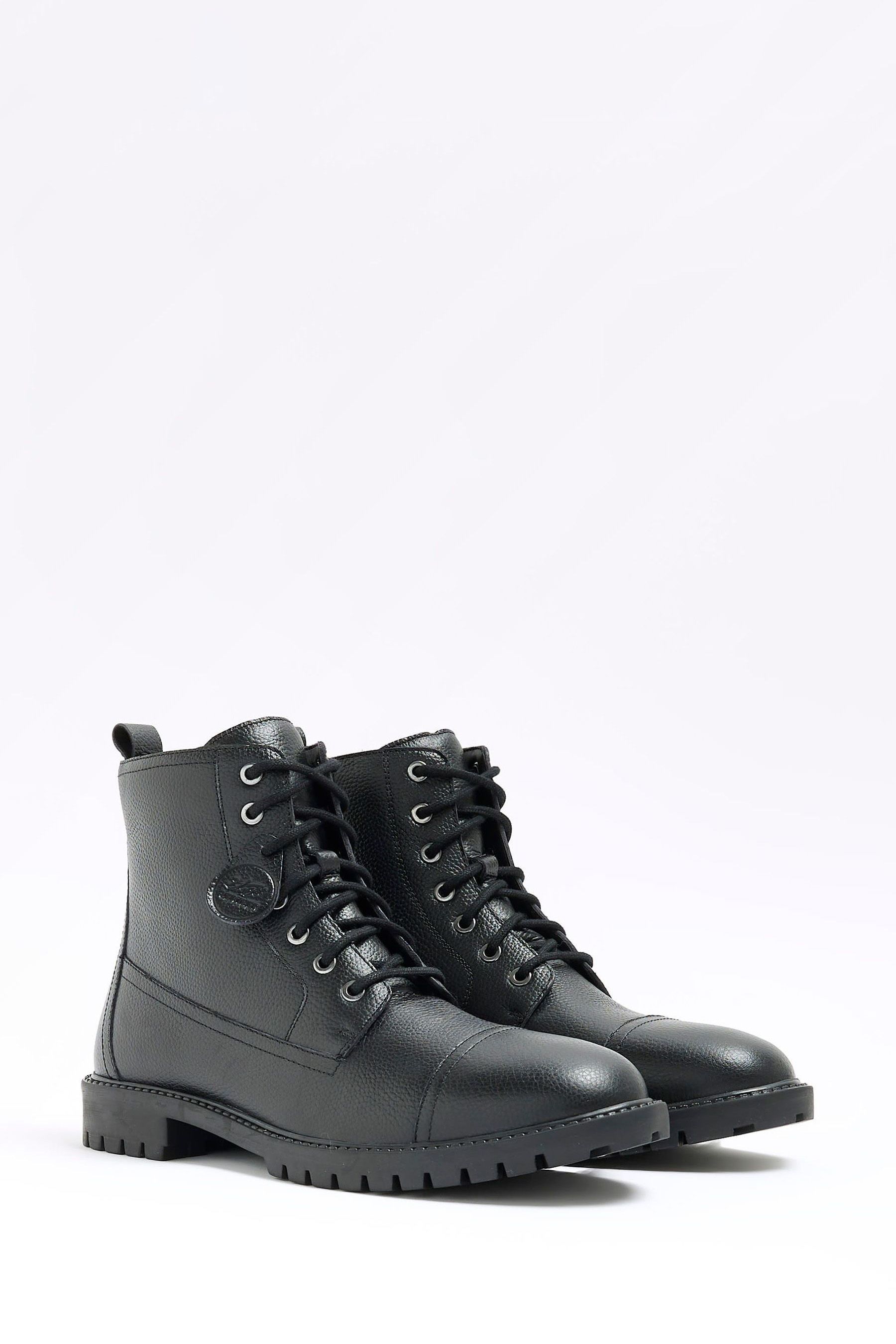 Buy River Island Black Leather Leather Laced Combat Boots from the Next UK online shop