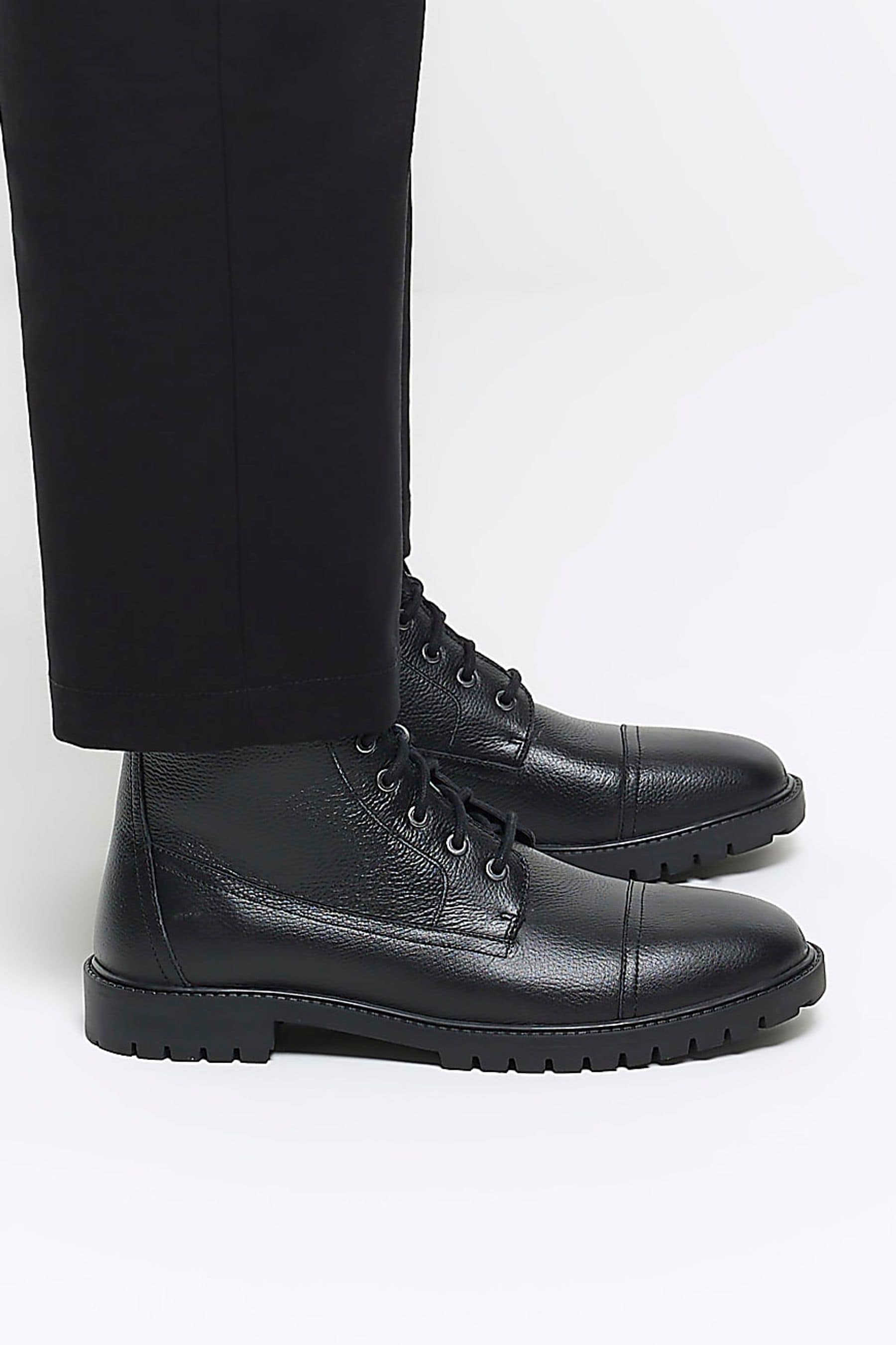 Buy River Island Black Leather Leather Laced Combat Boots from the Next UK online shop