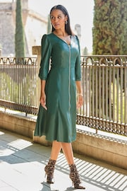 Sosandar Green Zip Front Faux Leather Midi Dress - Image 1 of 4