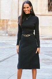 Sosandar Black Roll Neck Zip Detail Fit & Flare Knitted Dress - Image 3 of 5
