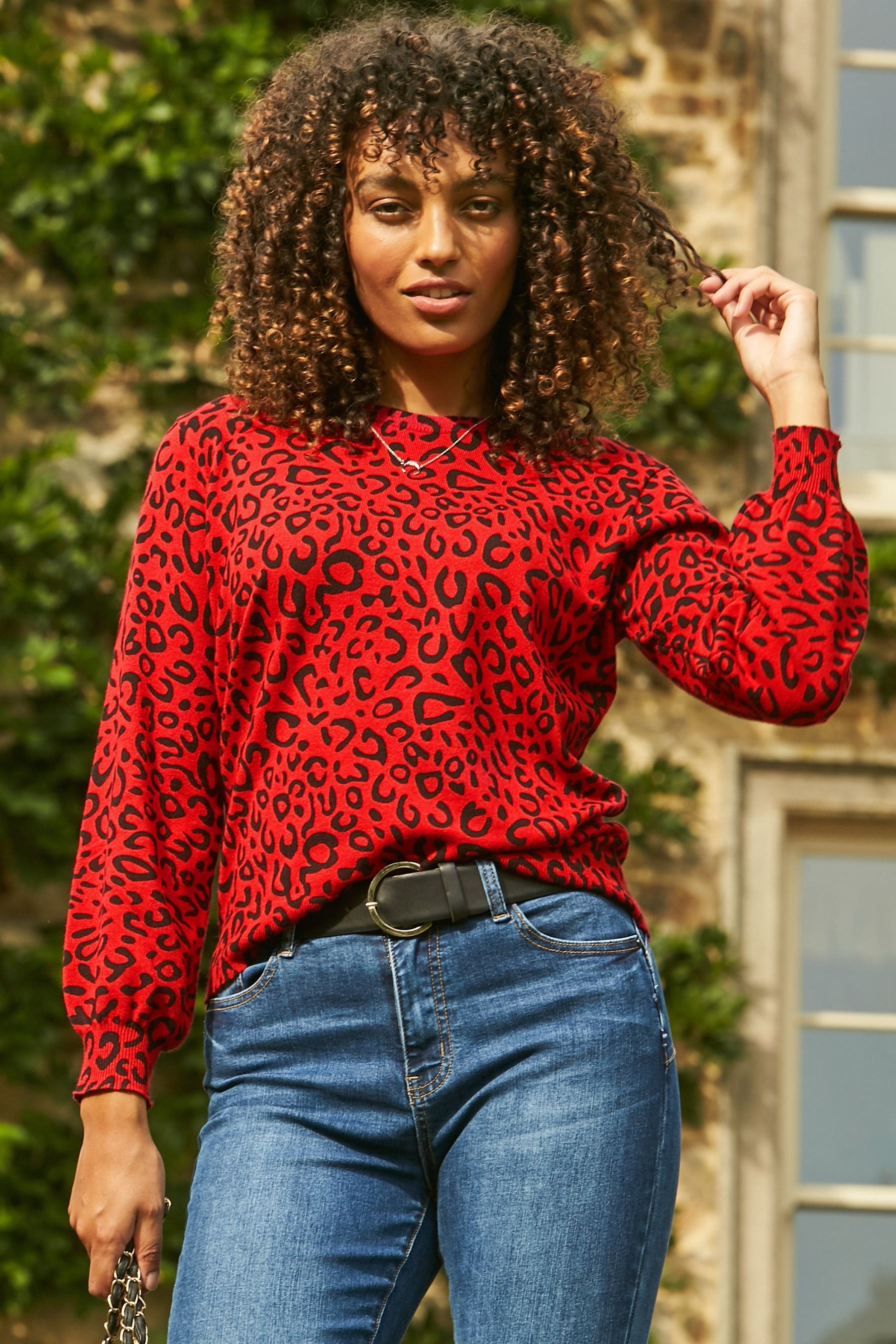 Red leopard print jumper hotsell