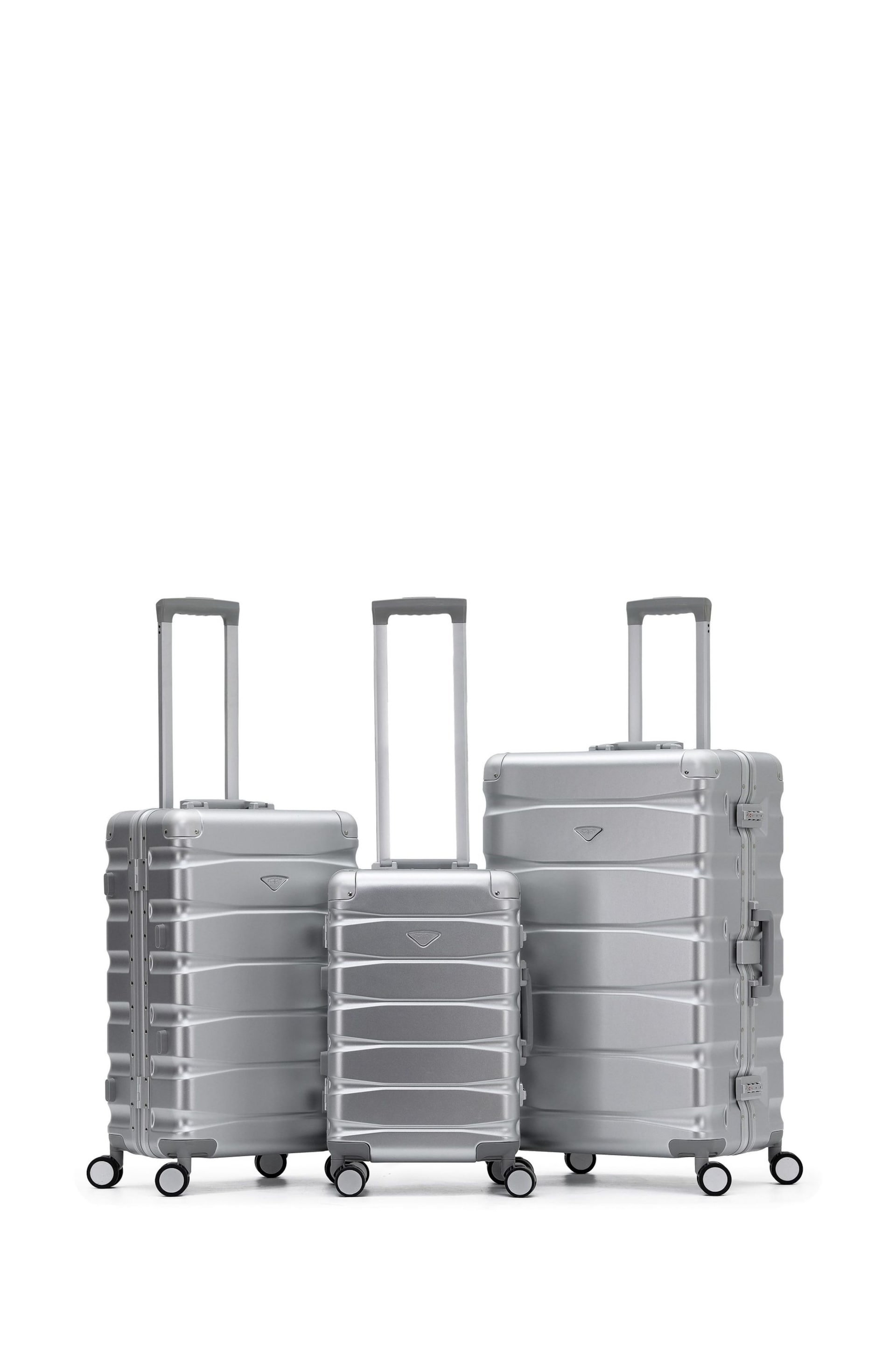 Flight Knight Silver Premium Travel Suitcase Set, 8 Wheels, Aluminium Frame, ABS Body - Image 1 of 2