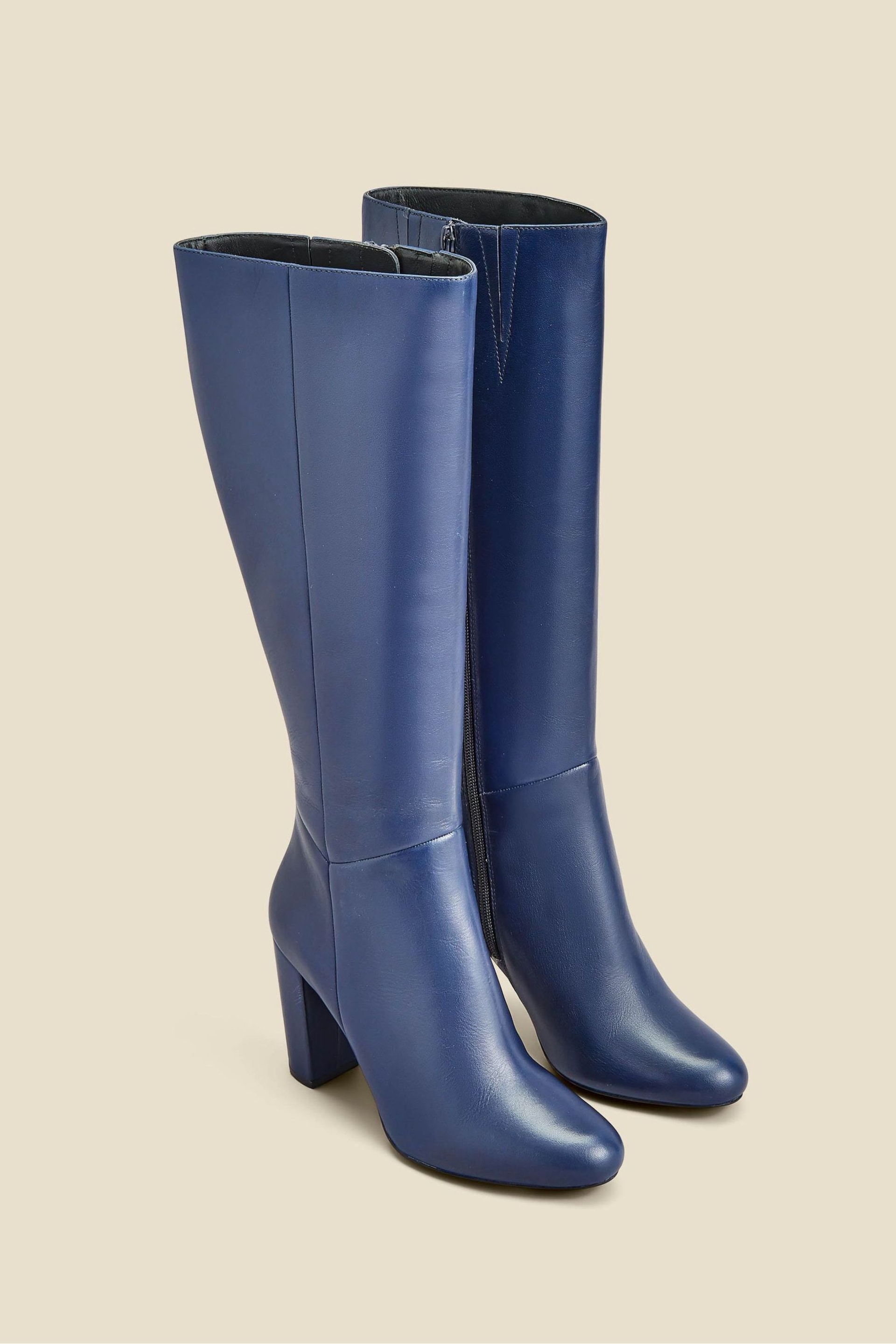 Sosandar Blue Leather Knee High Boots - Image 2 of 4