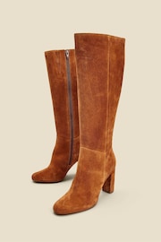 Sosandar Dark Brown Suede Zip Knee High Boots - Image 2 of 3