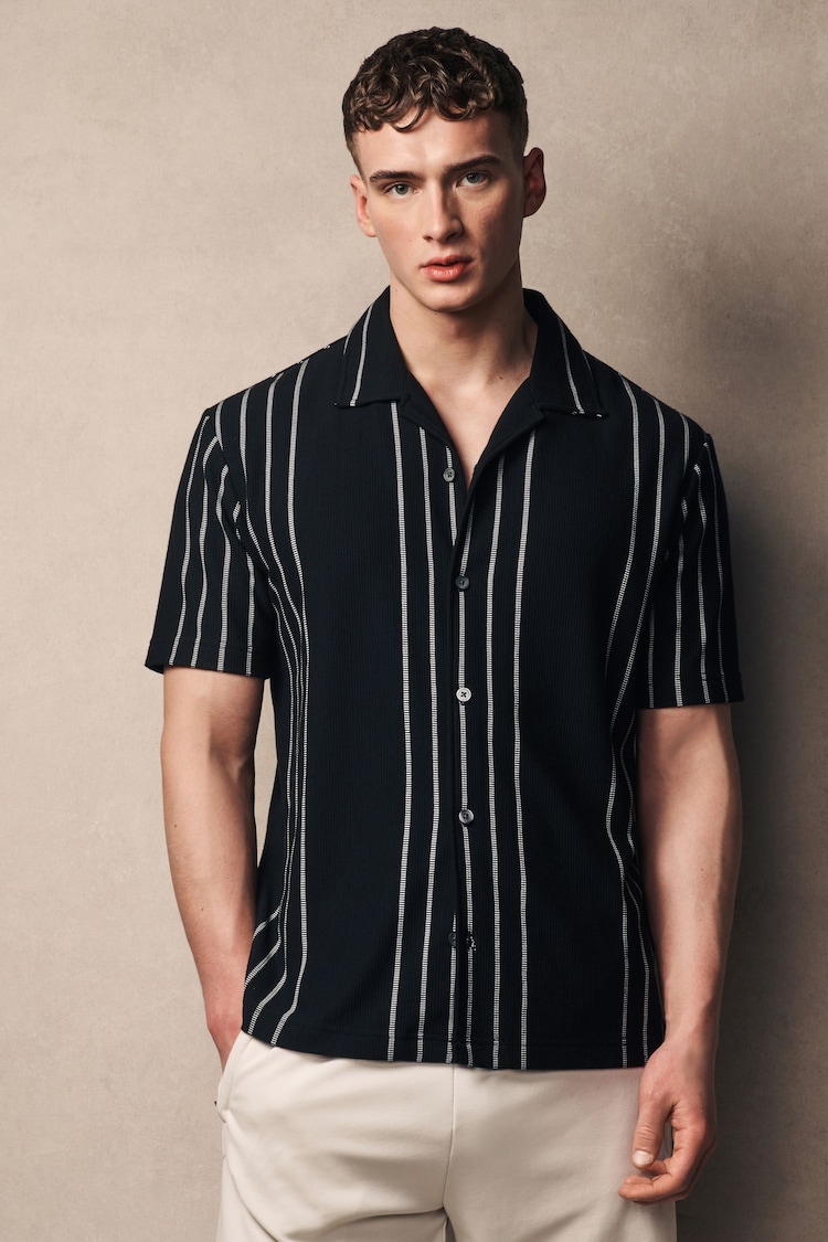 Black Textured Jersey Short Sleeve Shirt - Image 2 of 8
