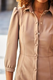 Sosandar Brown Faux Leather Popper Front Shirt Dress - Image 5 of 5