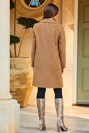 Sosandar Brown Wool Mix Coat With Button Detail - Image 2 of 5