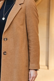 Sosandar Brown Wool Mix Coat With Button Detail - Image 5 of 5