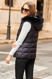 Sosandar Black Padded Gilet With Faux Fur Hood - Image 2 of 5