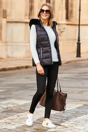 Sosandar Black Padded Gilet With Faux Fur Hood - Image 5 of 5