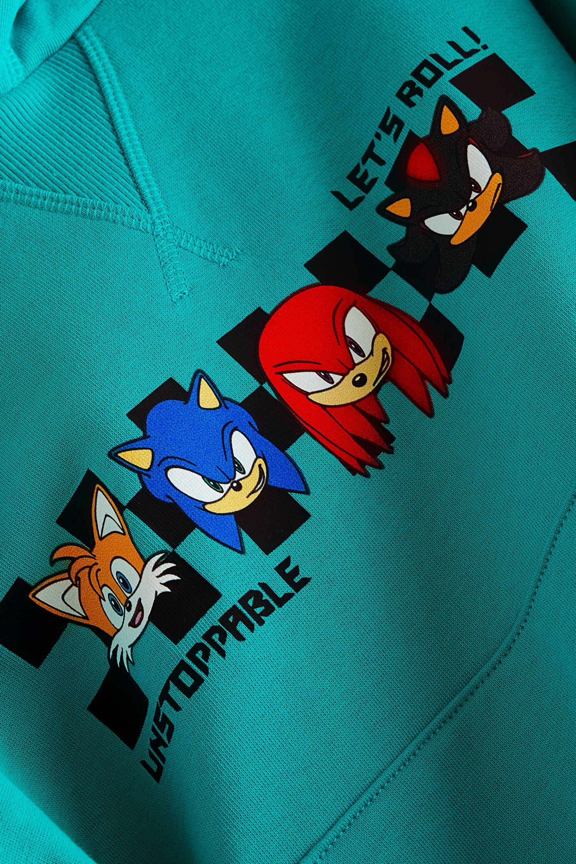Turquoise Blue Sonic Licensed Short Sleeve Hoodie and Shorts Set (3-16yrs) - Image 3 of 3