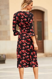 Sosandar Black Floral Print Jersey Midi Dress - Image 2 of 4