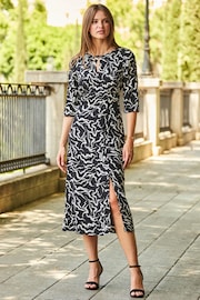 Sosandar Black Keyhole Neck Abstract Print Midi Dress - Image 1 of 4