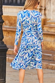 Sosandar Blue Long Sleeve Wrap Knee Lenght Dress - Image 2 of 4