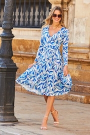 Sosandar Blue Long Sleeve Wrap Knee Lenght Dress - Image 4 of 4