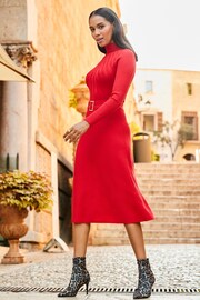 Sosandar Red Fit And Flare Ribbed Dress - Image 3 of 4
