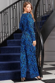 Sosandar Blue Leopard Print Jersey Jumpsuit - Image 2 of 5