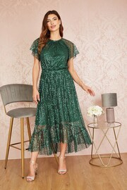 Yumi Green Sequin Angel Sleeve Midi Dress - Image 1 of 5