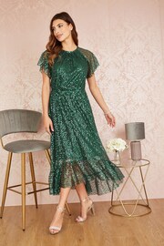 Yumi Green Sequin Angel Sleeve Midi Dress - Image 3 of 5