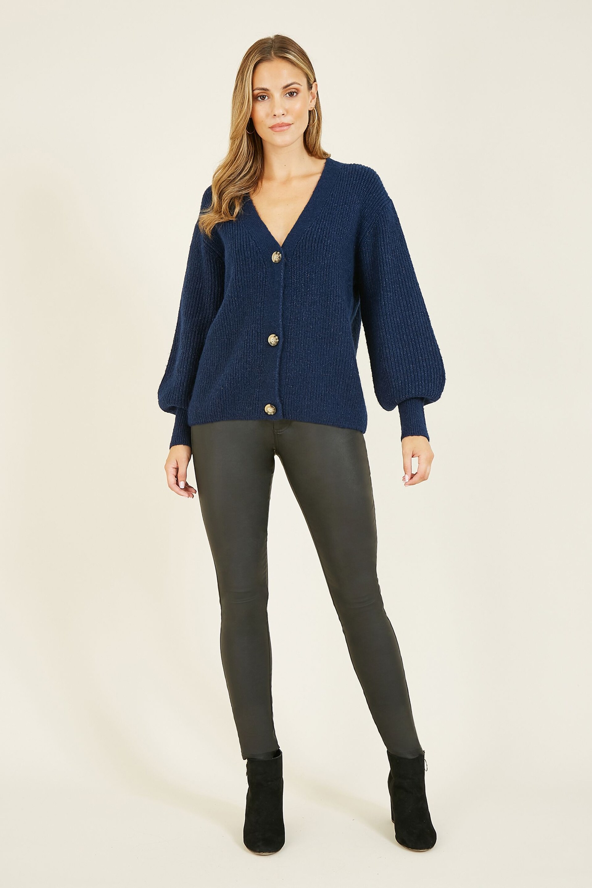 Yumi Blue Button Front Knitted Cardigan - Image 2 of 4