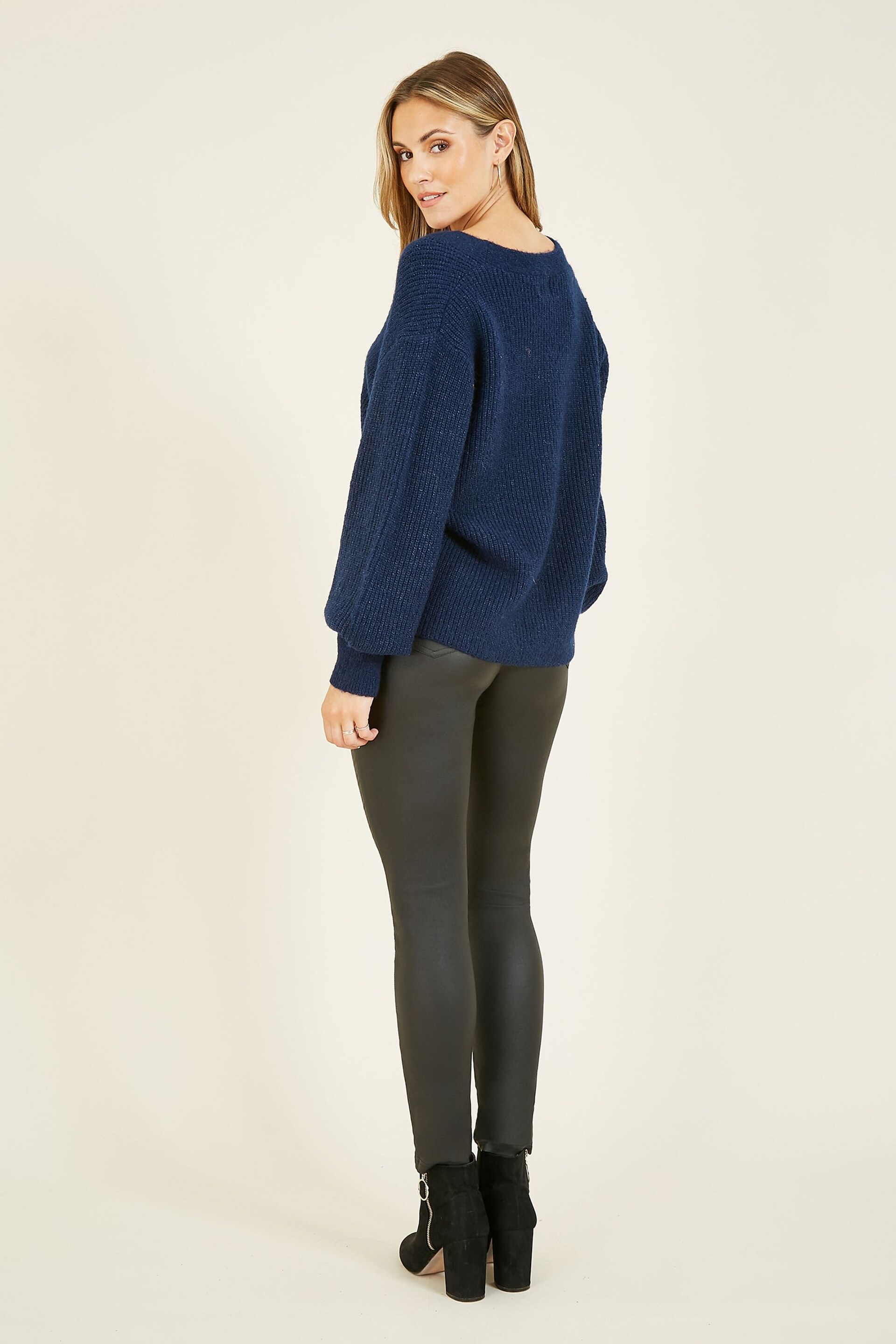 Yumi Blue Button Front Knitted Cardigan - Image 3 of 4