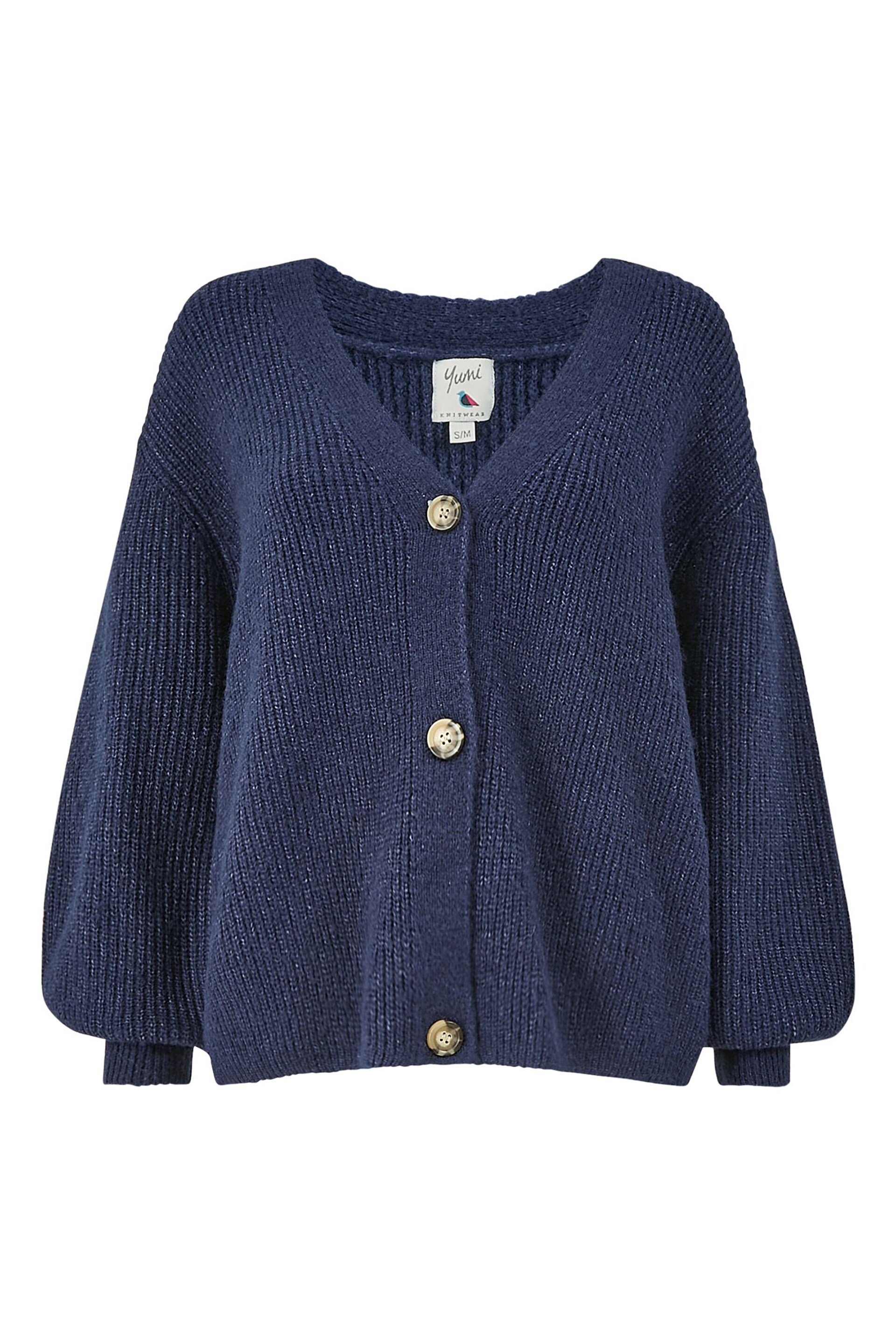 Yumi Blue Button Front Knitted Cardigan - Image 4 of 4