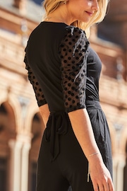 Sosandar Black Organza Spot Sleeve Wrap Front Jumpsuit - Image 5 of 5
