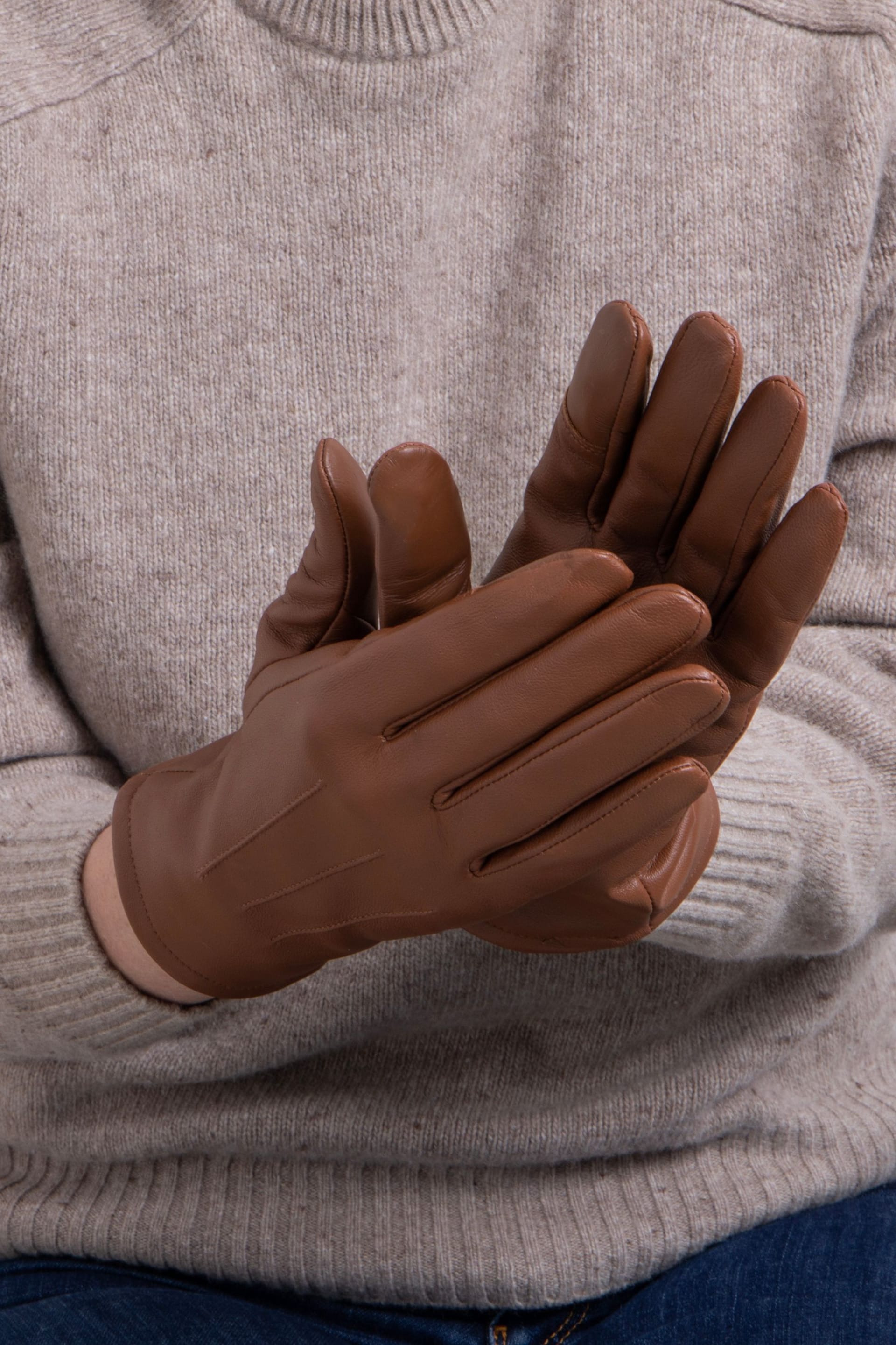 Totes Brown Isotoner Three Point Leather Ladies Gloves - Image 1 of 2