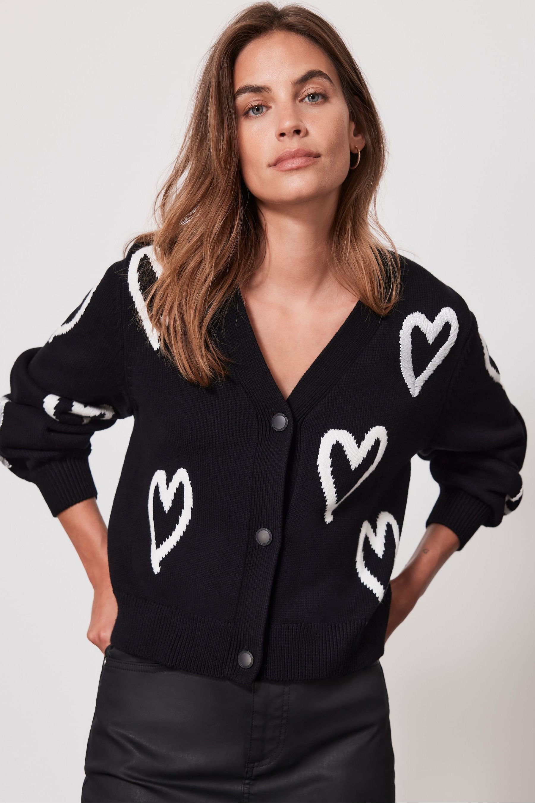 Buy Mint Velvet Black Cotton Heart Cardigan from Next Luxembourg