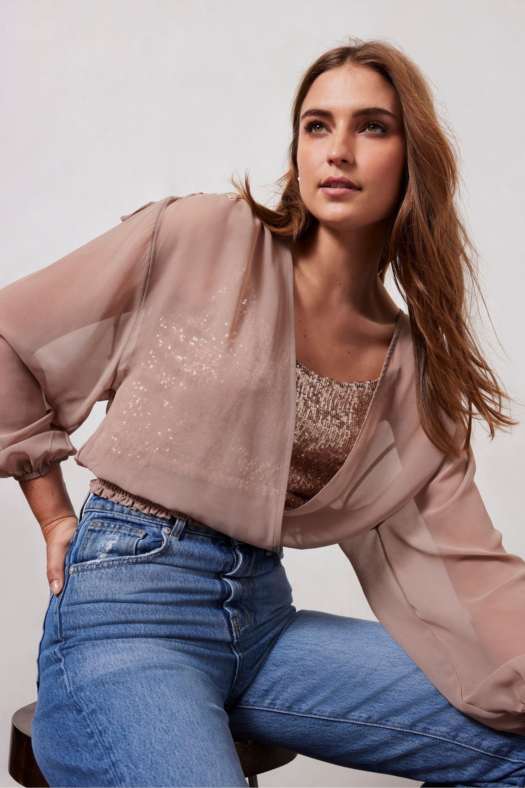 Buy Mint Velvet Cream Neutral Sequin Layer Top from Next Luxembourg