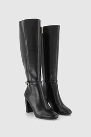 Office Black Block Heel High Leg Boot With Buckle Detail - Image 1 of 4