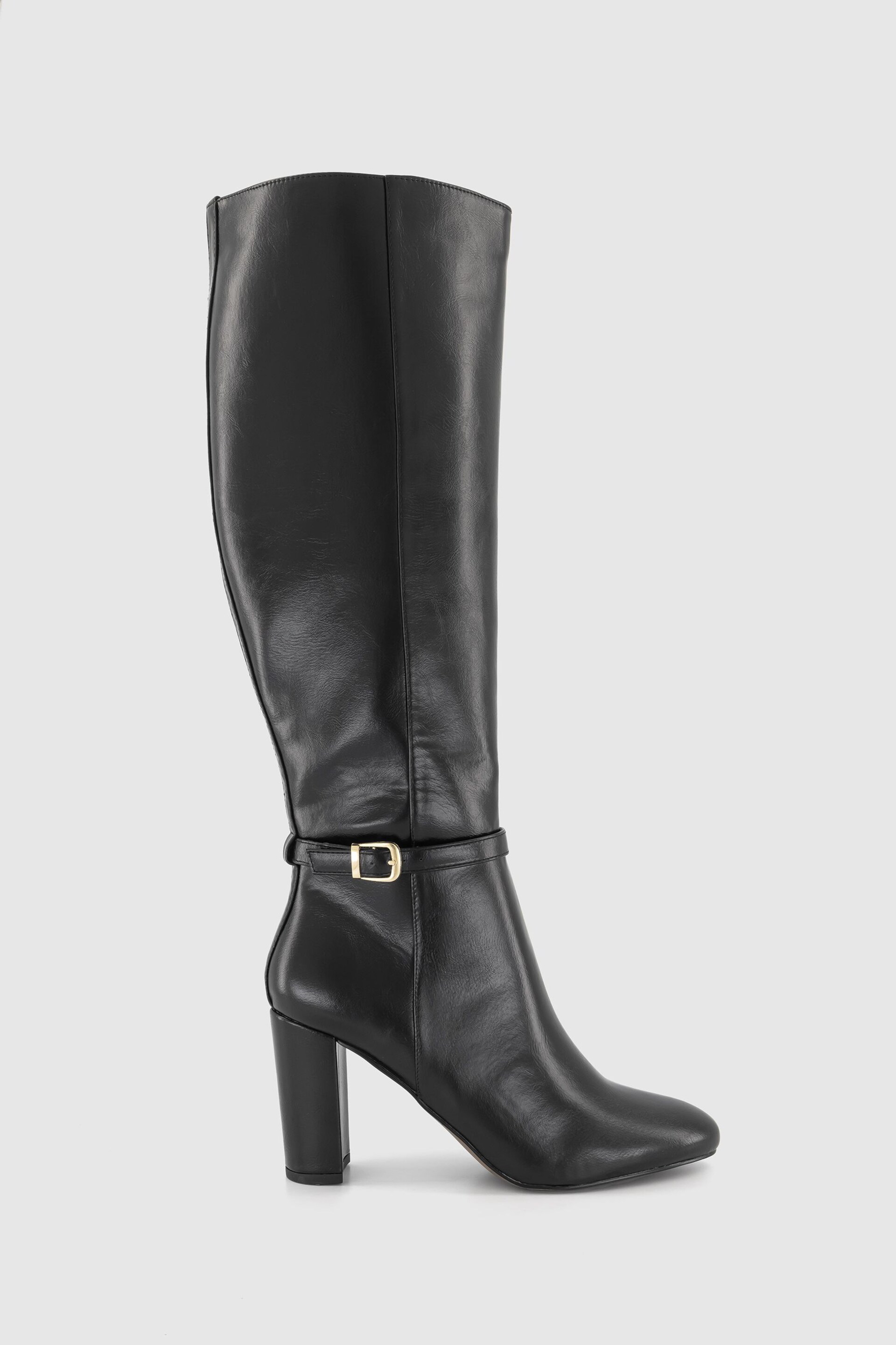 Office Black Block Heel High Leg Boot With Buckle Detail - Image 2 of 4