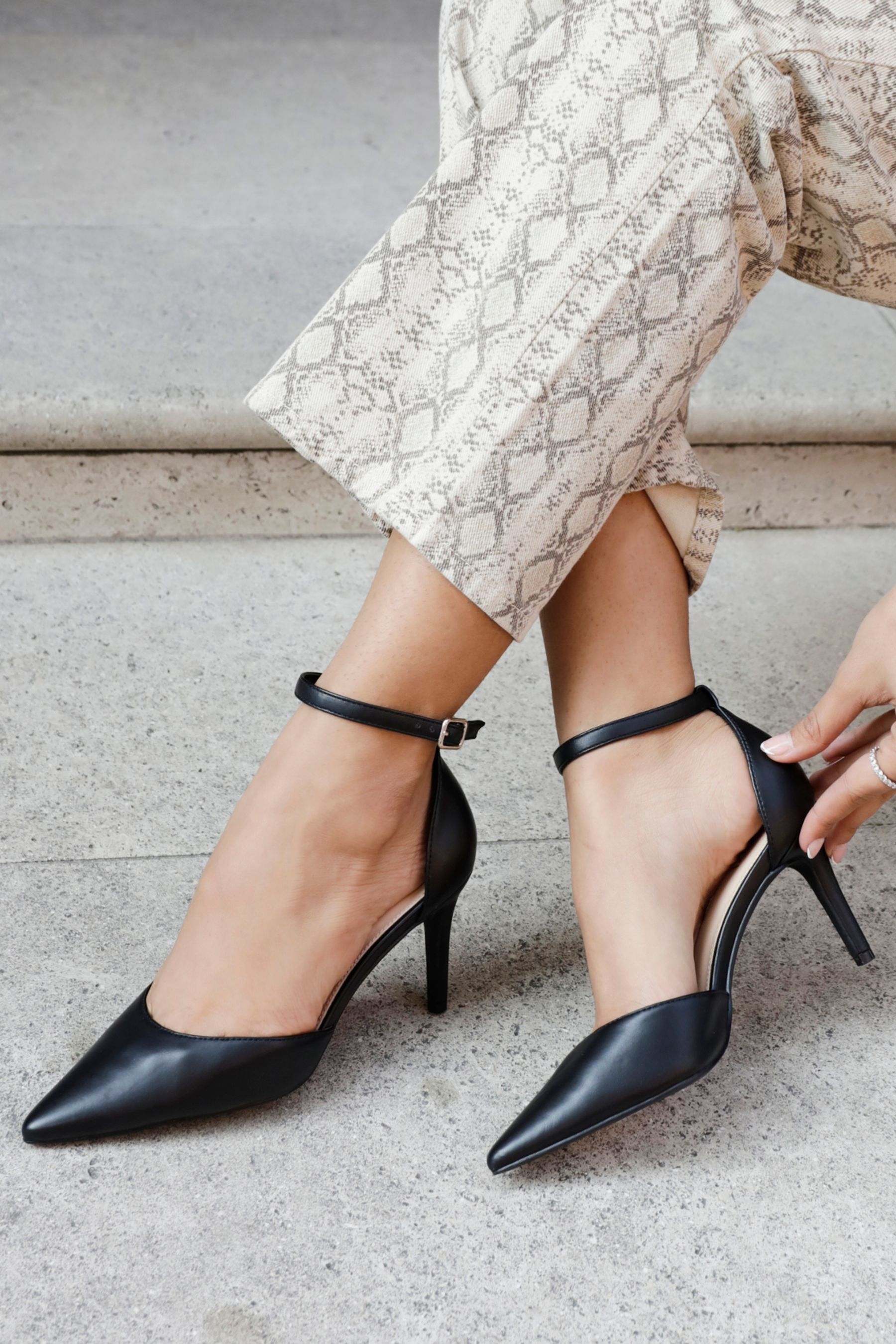 Buy Linzi Black Maci Stiletto Court Heels With Ankle Strap from the Next UK online shop