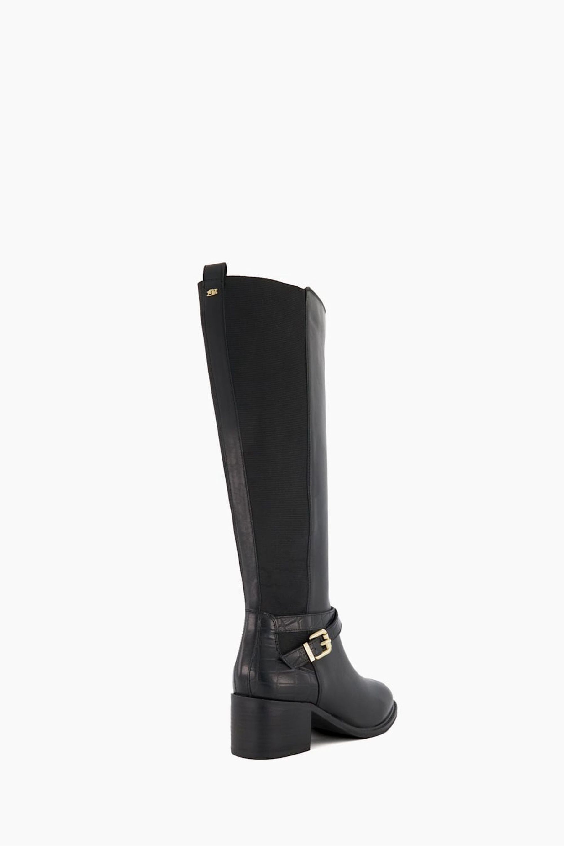 Dune London Black Wide Fit Tildy Strap Detail Knee High Boots