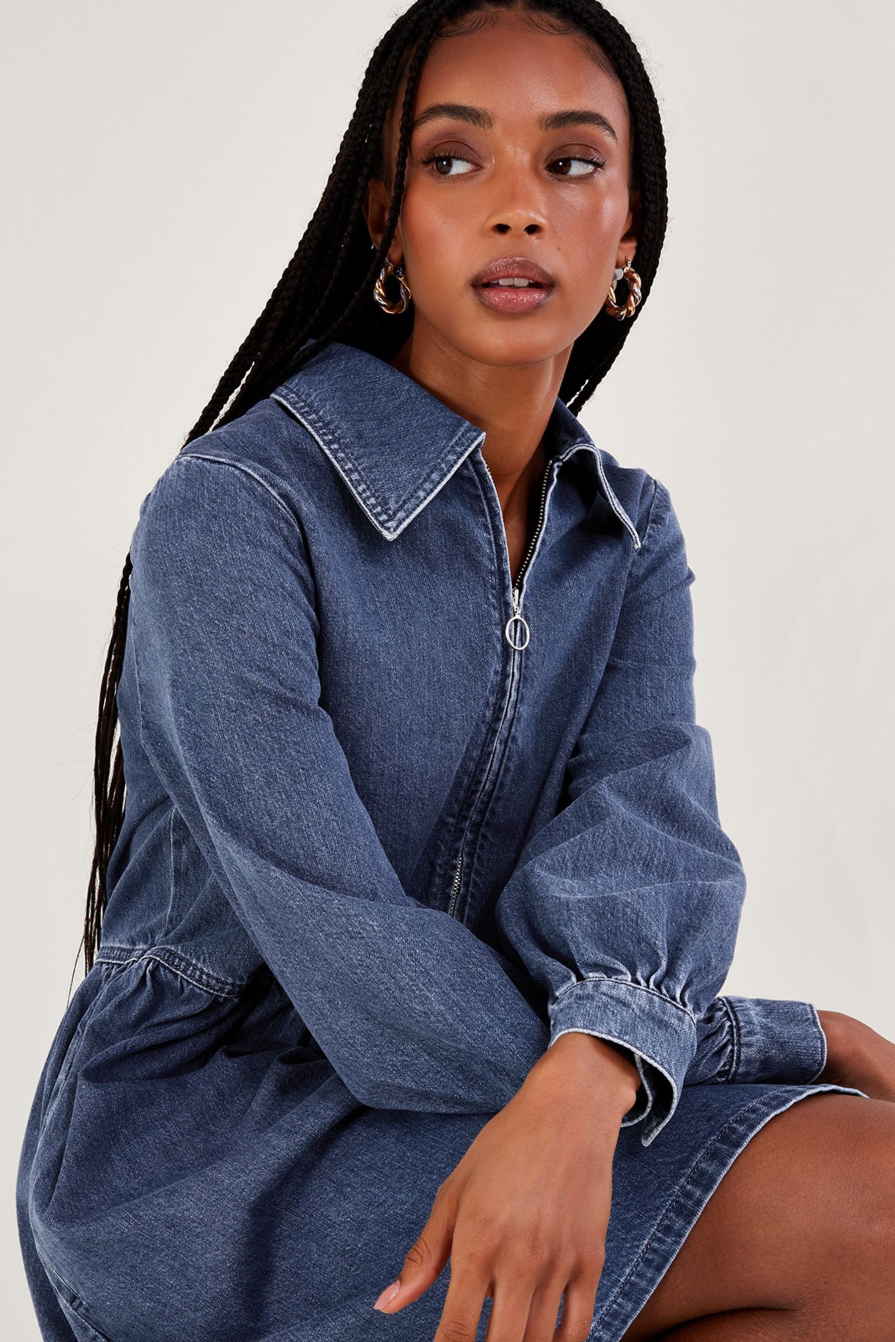 Zip denim shirt top
