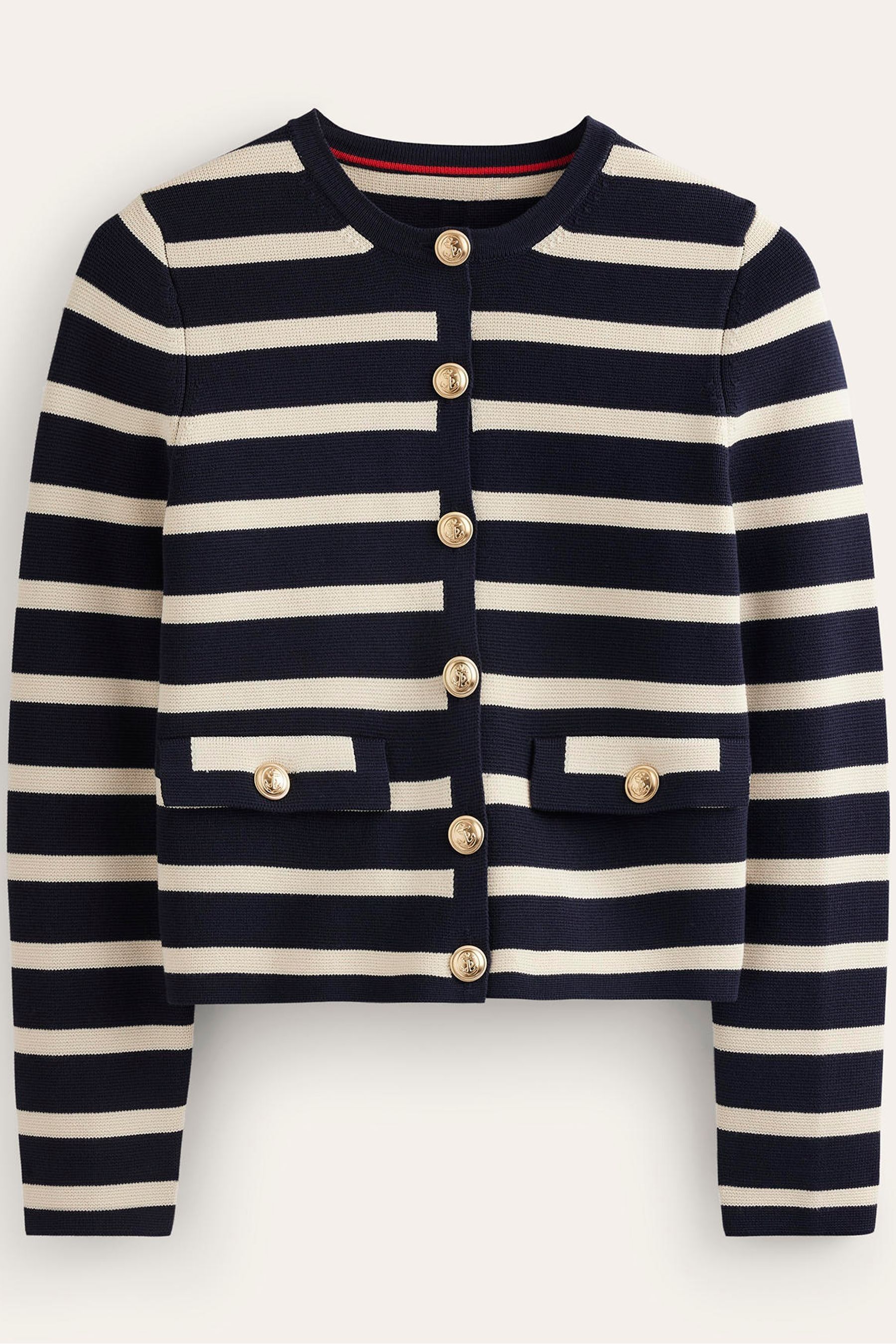 Boden Blue 100 Cotton Holly Cropped Knitted Cardigan