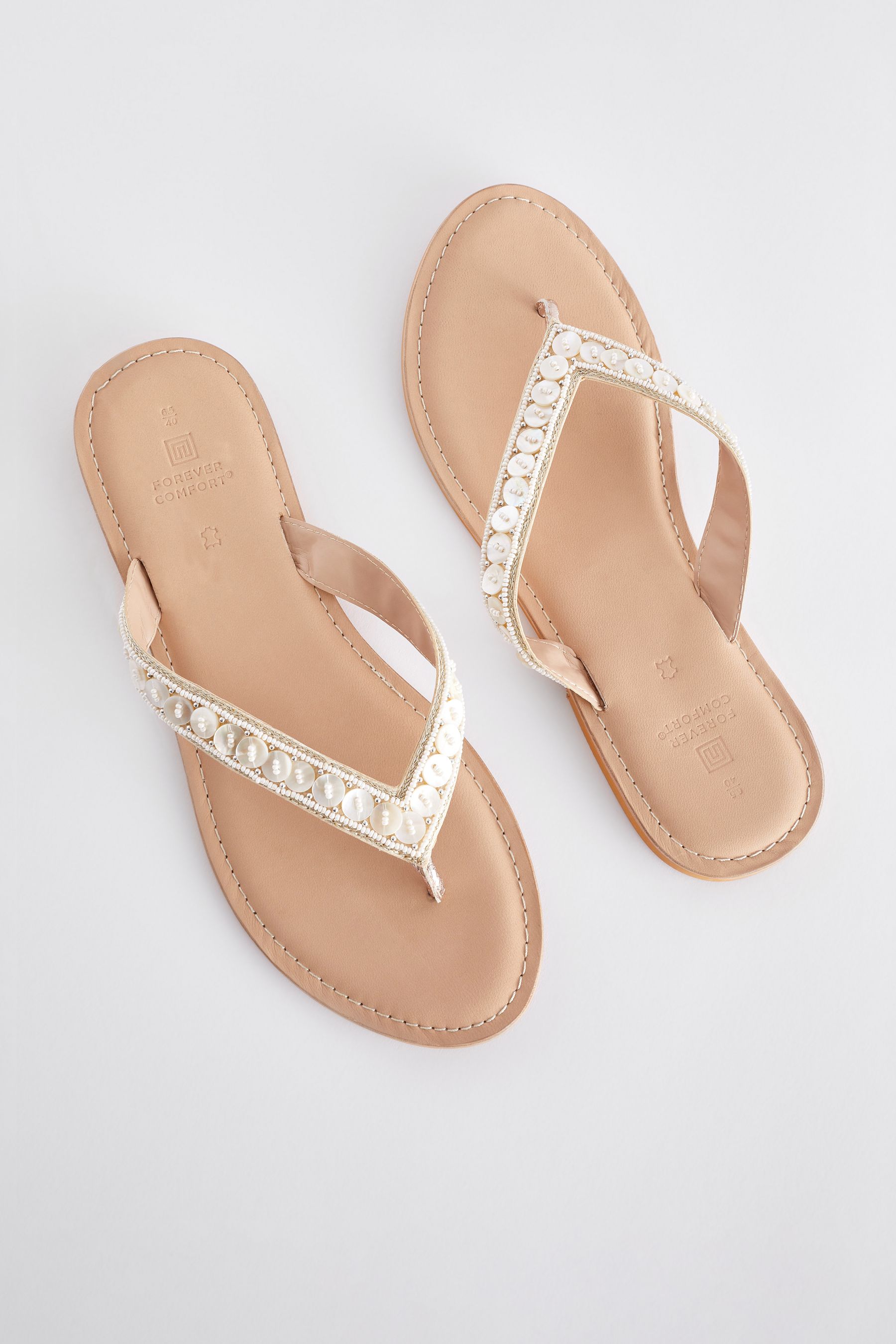 Buy Cream Standard Wide Fit Forever Comfort Leather Embellished Toe Thong Sandals from Next Canada