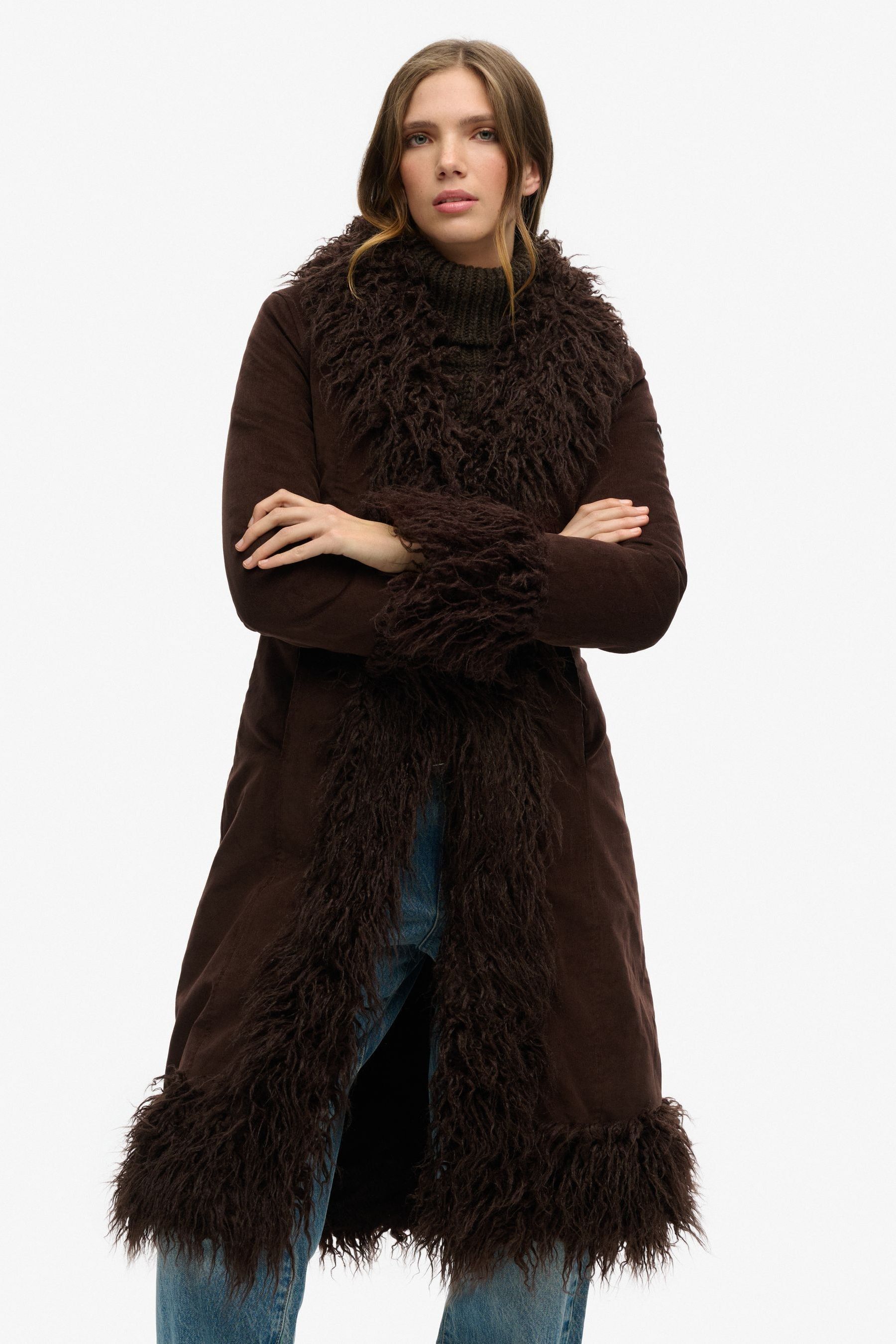 Buy Superdry Brown Faux Fur Lined Longline Afghan Coat from Next Pakistan