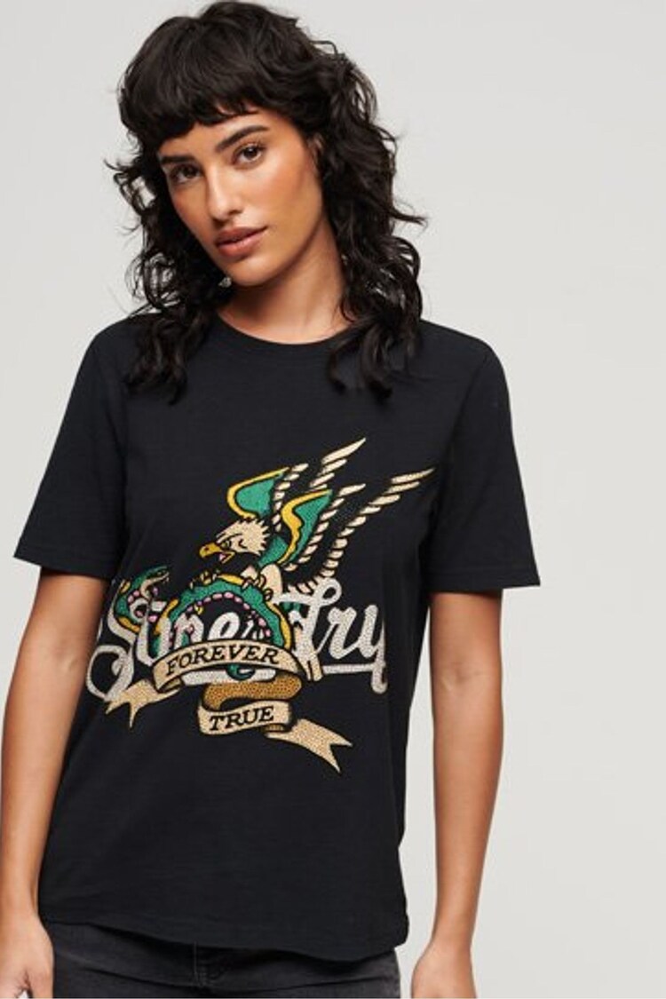 Superdry Black Tattoo Script Graphic T-Shirt - Image 1 of 6