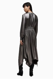 AllSaints Grey Estelle Metallic Dress - Image 2 of 7