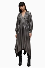 AllSaints Grey Estelle Metallic Dress - Image 3 of 7