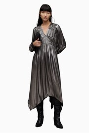 AllSaints Grey Estelle Metallic Dress - Image 4 of 7