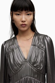AllSaints Grey Estelle Metallic Dress - Image 6 of 7