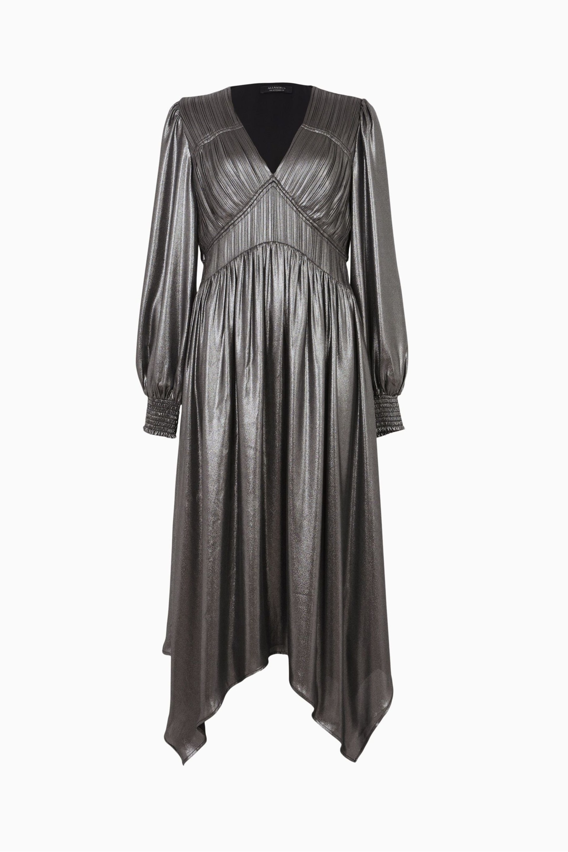 AllSaints Grey Estelle Metallic Dress - Image 7 of 7