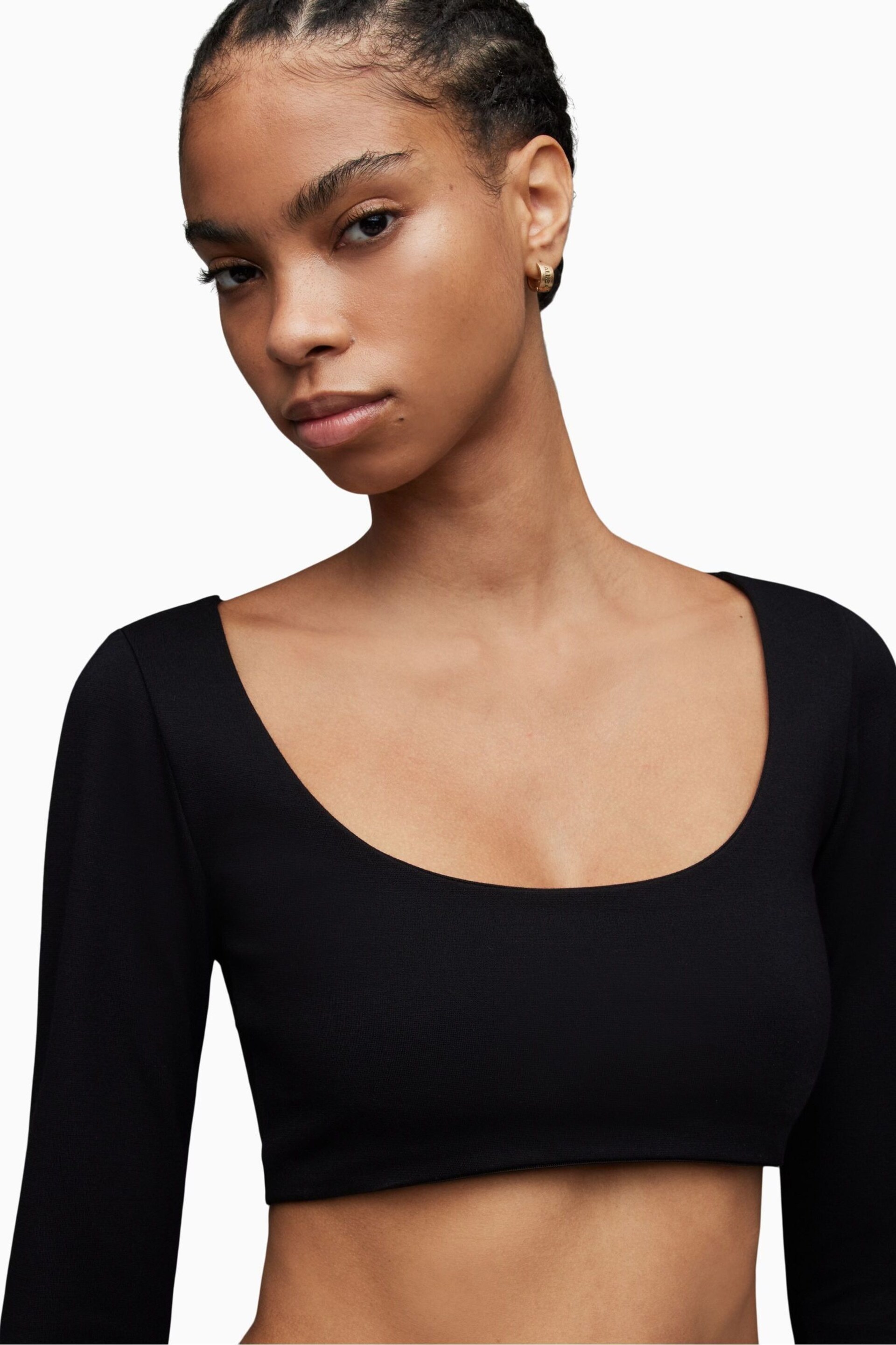 AllSaints Black Long Sleeve Ciara Top - Image 4 of 7