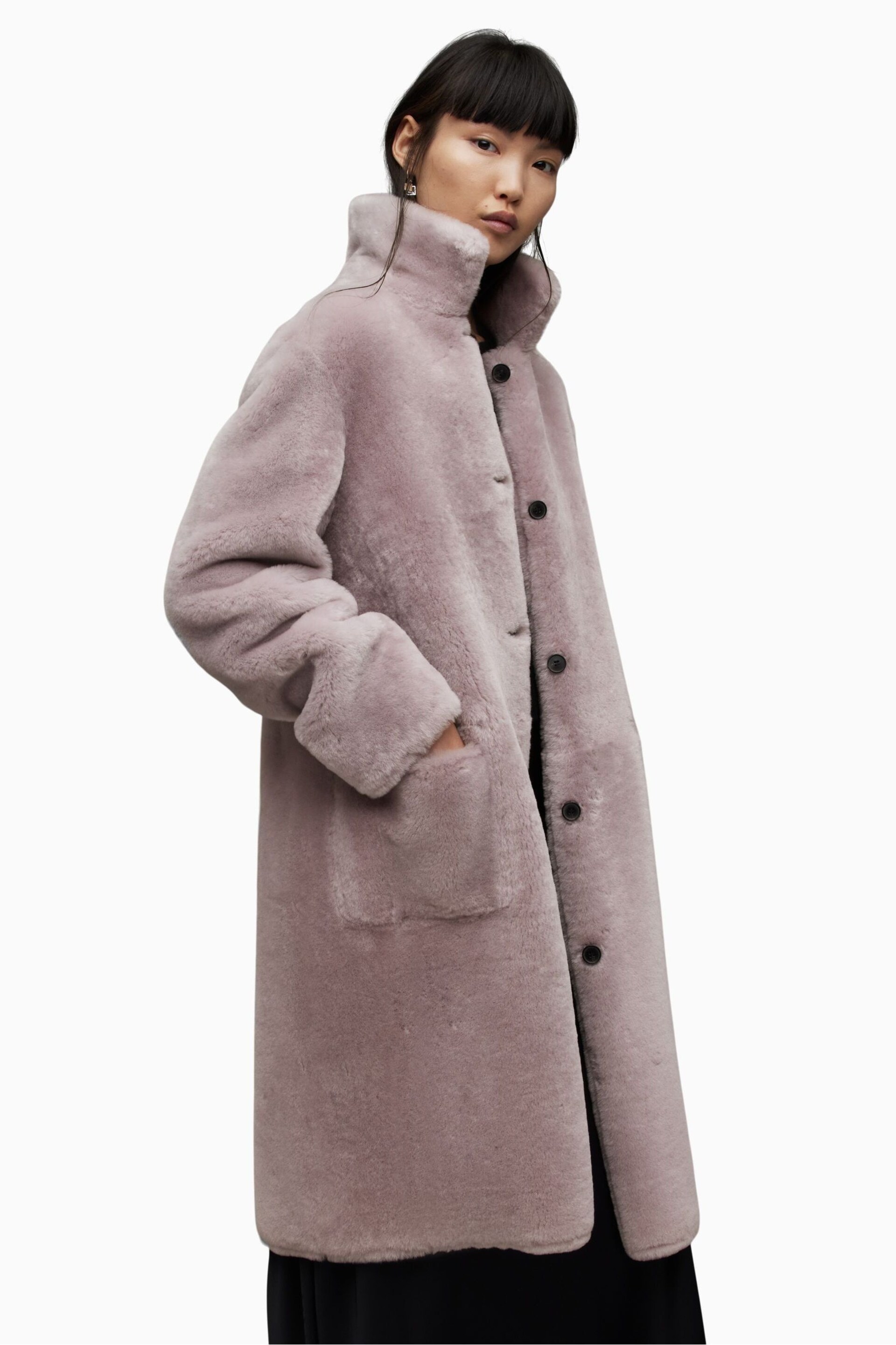 AllSaints Pink Serra Shearling Coat - Image 3 of 9