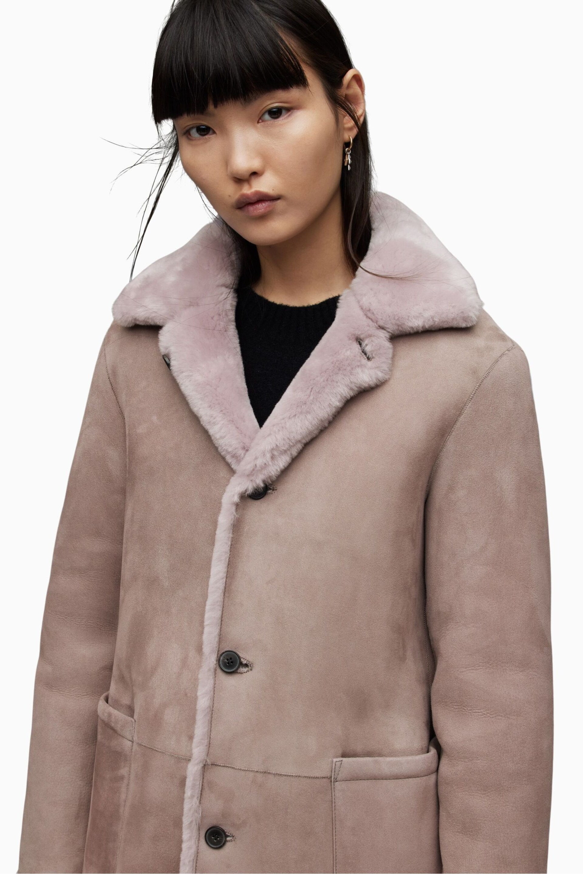 AllSaints Pink Serra Shearling Coat - Image 7 of 9